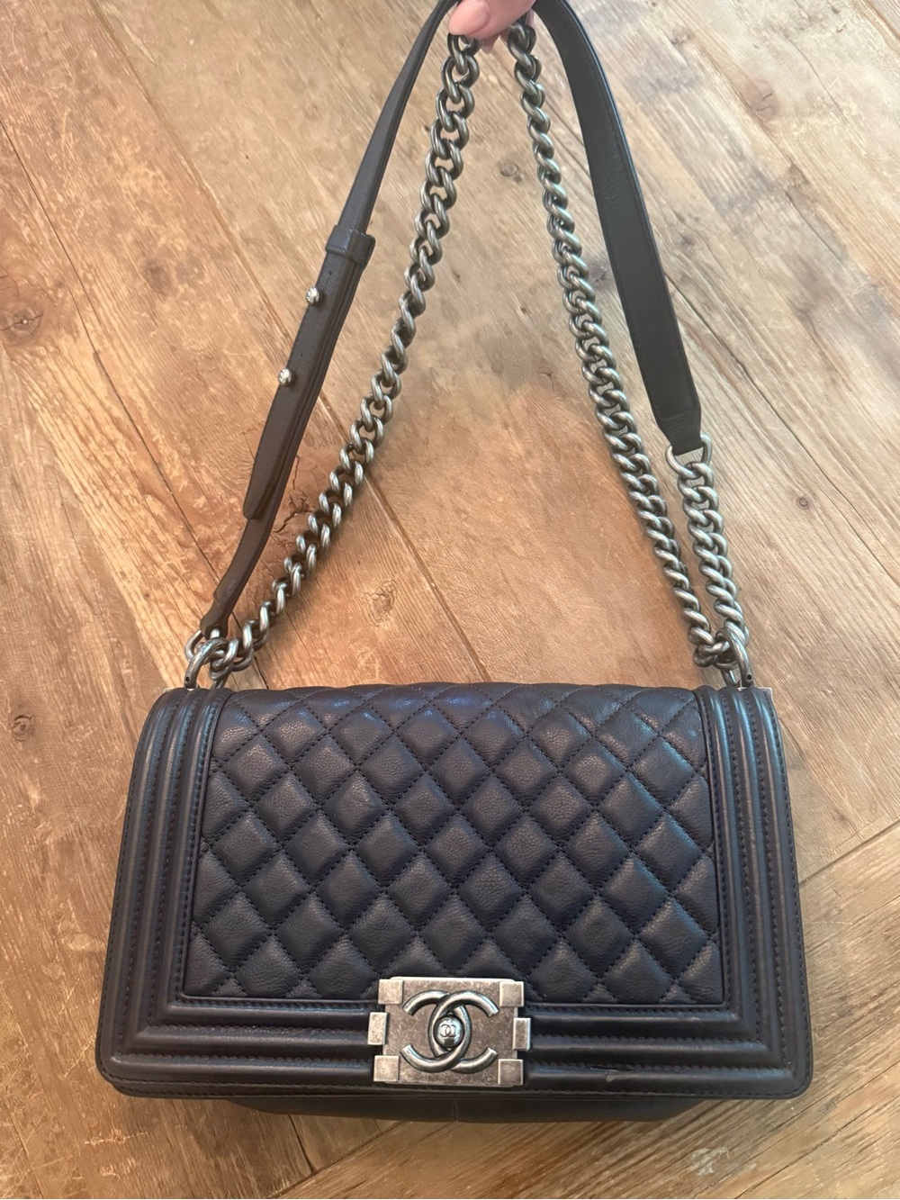 Chanel Quilted Boy Bag in Black with Silver Hardware Medium Size